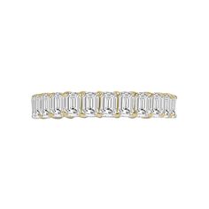 A stunning emerald cut lab-grown diamond eternity band set in 14K yellow gold. The band is adorned with 27 emerald-cut lab-grown diamonds totaling 3.38 carats. These diamonds exhibit E-F color and VS1-VS2 clarity and are carefully hand-selected and matched to ensure a beautiful brilliance. This diamond eternity ring, s Eternity Band Set, Diamond Eternity Ring, Diamond Eternity Band, Jewelry Wedding Rings, Eternity Ring Diamond, Womens Wedding Bands, Eternity Band Diamond, Diamond Eternity, Eternity Band