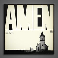 an old church with the word amen written in black and white on it's front cover