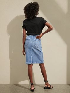 Flowy Skirt, Back Patch, Jean Skirt, Recycled Cotton, Stretch Denim, Patch Pocket, Fashion News, Denim Skirt, Banana Republic