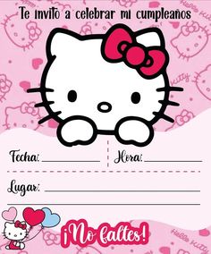 01 de abril Hello Kitty Invitation Card Aesthetic, Hello Kitty Invitation Card Template, Sleepover Invitations