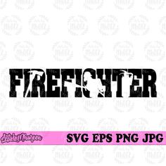 the word firefighter is shown in black and white with pink trimmings on it