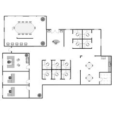 an office floor plan is shown in black and white