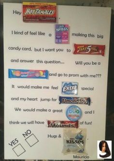 a white board with candy bars on it