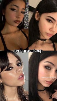 grunge makeup collage 90s Grunge Aesthetic Makeup, Soft Dark Makeup Looks, Grunge Aesthetic Makeup Look, Subtle Grunge Makeup, Soft Grunge Makeup 90s, Makeup Ideas Grunge, Y2k Grunge Makeup, Skater Makeup