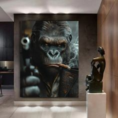 Gorilla gangster. Wall Art Canvas or Poster paper for you. High Quality * High Quality Cotton Canvas 380 gsm * Real pine wood frame * Water-resistant * Printing waterproof ink * Ready to hang * Tight stretched and folded corners by hand * Poster (FRAME NOT INCLUDED) Stretched canvas on wood frame and ready to hang We print paintings and posters on high-quality materials and durable inks that do not fade. Made to Order: All our items Made to order. So please double check to make sure your order s Manly House Decor, Manly Home Decor, Manly House, Basement Art, Hand Poster, Bat Joker, Vintage Upcycle, Lab Ideas, Gorillas Art