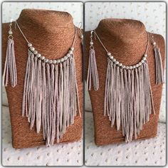 Leather Fringe Necklace, Boho Leather Jewelry, Leather Fringe Earrings, Macrame Colar, Fringe Fashion, Necklace Leather, Long Fringe, Fringe Necklace, Boho Leather