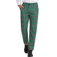 There is a variety of trousers in different colors and plaid patterns, which are fashionable and not monotonous. These men's trousers accentuate your figure without being too tight or too loose. Perfect for work, business, workout, party, date, golf, or at home with family and friends. These plaid trousers are a must-have in every man's wardrobe. Checked trousers are perfect for shirts, suits, and leather shoes and are a common addition to men's wardrobes. Mens Plaid Dress Pants, Green Plaid Pants, Checked Pants, Plaid Dress Pants, Plaid Trousers, Checked Trousers, Pants Green, Business Dress, Chocolate Factory