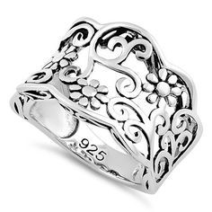 Sterling Silver Flowers Ring for Sale - Dreamland Jewelry Garden Ring, Face Measurements, Silver Flower Ring, Silver Jewellery Indian, Silver Jewelry Design, Band Jewelry, Silver Plated Jewelry, Silver Jewelry Handmade, Sterling Silver Flowers