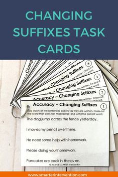 a pile of papers with the words changing surfaces task cards