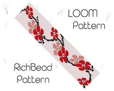 a cross - stitch pattern with red flowers on it and the words loom pattern