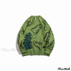 Olivia Mark - Cute Dinosaur Cartoon Knitted Sweater for Couples - Loose-Fit Pullover for Stylish Outfits