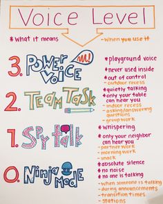 a poster with some writing on it that says voice level and 3 what means when you use it