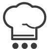 a black and white image of a chef's hat with three dots around it