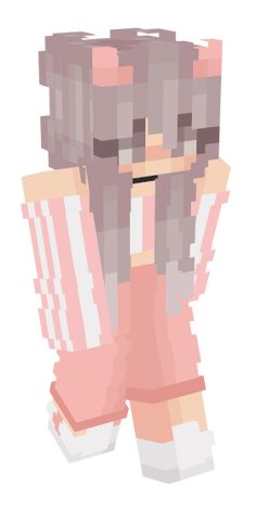 an image of a minecraft character in pink and white clothes with her arms crossed