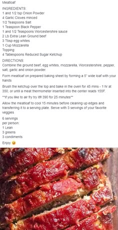 meatloaf with sauce on it and instructions for the recipe