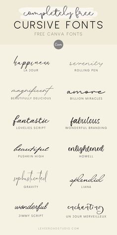 the cursive font styles for different types of lettering