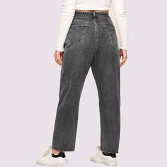 Plus Size women Straight jeans Mid waisted ladies jeans denims – lastrafashion High Waist Mom Fit Jeans With Pockets, High Waist Mom Fit Flare Jeans, Baggy High Rise Cropped Jeans, Women Straight Jeans, Ladies Jeans, Plus Size Jeans, Straight Jeans, Grey Jean, Denim Jeans