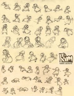 some drawings of cartoon character poses and expressions from the animated movie, mario kart