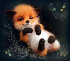 an orange and white stuffed animal with black paws