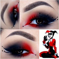 Harley Quinn Make-up, Harley Quinn Makeup, Halloweenský Makeup, Hot Halloween, Halloween Eye Makeup, Halloween Eyes, Eye Makeup Designs