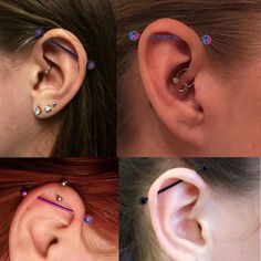 four different types of piercings are shown in three pictures, each with an individual's ear