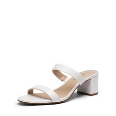 a woman's white sandal with an open toe and two straps on the heel