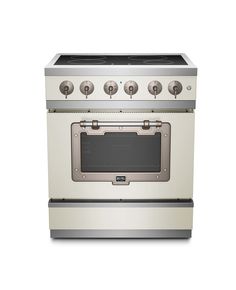 a white stove top oven sitting on top of a counter