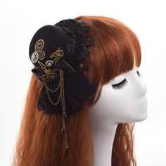 Steampunk hat: be the most charming with this 100% steampunk accessory! Gender: women Material: Polyester Item Type: Fedoras for: Halloween, parties, cosplay One size fits all Steampunk Hair Accessories, Steampunk Hairstyles, Steampunk Victorian, Slimmer Face, Hat Hair, Long Hair Video, Mini Top Hat, Mini Top, Lace Hair