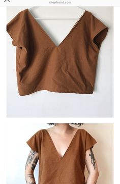 the back of a woman's top that is made out of brown fabric