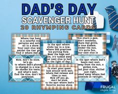 father's day scavenger hunt with 20 rhyping cards and tie