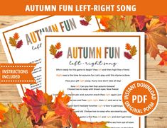 autumn fun let - light song for kids with leaves and pumpkins on wooden background