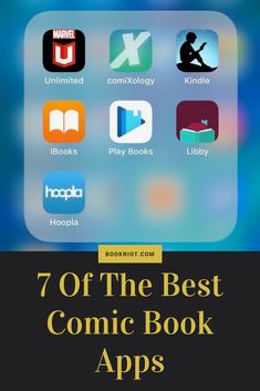 an iphone with the text 7 of the best comic book apps