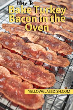 baked turkey bacon in the oven with text overlay