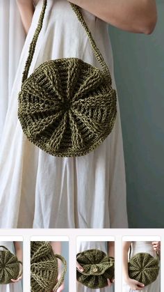 the crochet bag is made with yarn and knitted in different colors, shapes and sizes