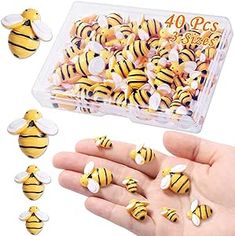 MIKIMIQI 40 Pcs Tiny Resin Bees Decor Bumble Bee Embellishment Resin Bees Craft Decorations with Storage Box for DIY Craft Wreath Scrapbooking Party Home Decor, 0.98 in, 0.74 in, 0.55 in Bee Theme Party, Bee Party, Bee Baby Shower, Bee Pendant, Bee Crafts, Bee Decor, Shape Crafts, Bee Theme