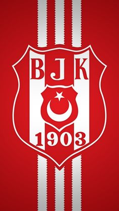 a red and white logo with the letters bjk in it's center