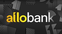 the allobank logo is shown on a black background with many different arrows