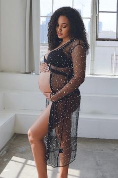 Sheer Pearl Maternity Duster Pregnancy Photos Ideas, Maternity Shoots, Cute Maternity Outfits, Baby Shower Outfit, Pearl Details, Belt Tie, Pearl Dress, Maternity Lingerie, Maternity Portraits