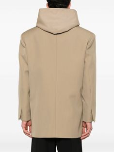 Beige jacket by FEAR OF GOD characterized by a double-breasted design, long sleeves and front button closure. This item is in size 46 and the color is Double-breasted Gabardine Outerwear In Solid Color, Gabardine Outerwear With Double-breasted Button, Solid Gabardine Double-breasted Outerwear, Single Breasted Gabardine Pea Coat, Winter Double-breasted Sport Coat With Concealed Placket, Modern Long Sleeve Outerwear With Detachable Hood, Gabardine Pea Coat With Pockets, Long Sleeve Gabardine Pea Coat With Pockets, Classic Gabardine Outerwear With Double Button Closure