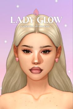 a woman with long blonde hair and pink eyes is featured on the cover of lady glow