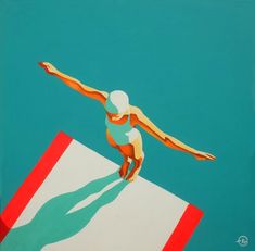 a painting of a person on top of a surfboard