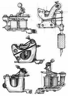 four different views of an old sewing machine