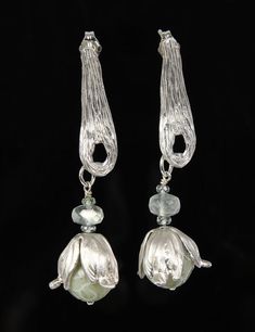 Drop earrings. Carved jade, Ceylon moonstone, and Champagne zircon. WOS custom vanilla bean earring and bead caps in sterling silver. Orchid Leaves, Cream Colored Sweater, Carved Jade, Hessonite Garnet, White Orchids, Jade Carving, Green Jade, Bead Caps, Jade Green