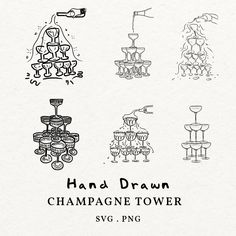 hand drawn champagne tower svg