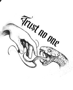 a drawing of two hands touching each other with the words trust no one above them