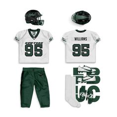 New York Jets football uniform concept design made by @fb.uni.customs using our football uniform flat lay template #sportstemplates #sportsdesign #sportsbranding #sportsbiz #photoshopmockup White Sports Sets For Sports Season, White Sports Sets, White Moisture-wicking Sportswear Sets, White Moisture-wicking Sports Sets, White Sporty Sets For Sports Events, American Football Uniform, American Football Uniforms, New York Jets Football, Jets Football