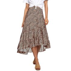 Leopard Ruffle Detail Irregual Hem Maxi Skirt Long Khaki Skirt, Leather Skirt Long, Womens Leather Skirt, Plus Size Pencil Skirt, Top Nero, Y2k Mini Skirt, Womens Pleated Skirt, Knee Length Skirt Pencil, Trendy Skirts