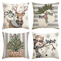 four pillows with christmas decorations on them