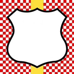 a red and white checkerboard pattern with a yellow border