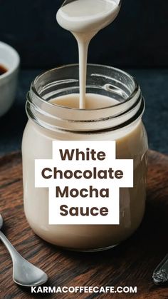 Starbucks White Chocolate Mocha Sauce: Copycat Recipe Starbucks White Mocha Sauce, White Mocha Syrup Recipe, Diy Mocha Creamer, White Chocolate Mocha Creamer Recipe, Homemade Mocha Sauce, How To Make White Mocha At Home, Homemade Mocha Syrup, White Chocolate Syrup Recipe, Chocolate Creamer Recipe